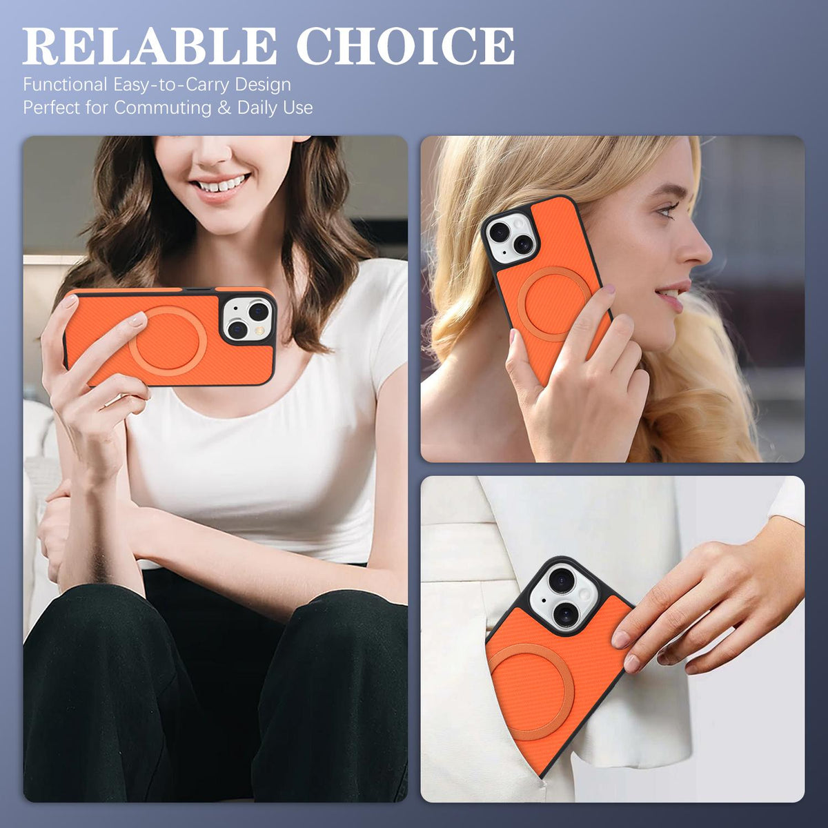For iPhone 13 Carbon Fiber MagSafe Phone Case - Orange - SYA003137721E