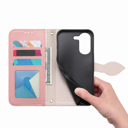 For Honor Play 80 Plus 5G Leaf Buckle Zipper Wallet Leather Phone Case with Strap(Pink)