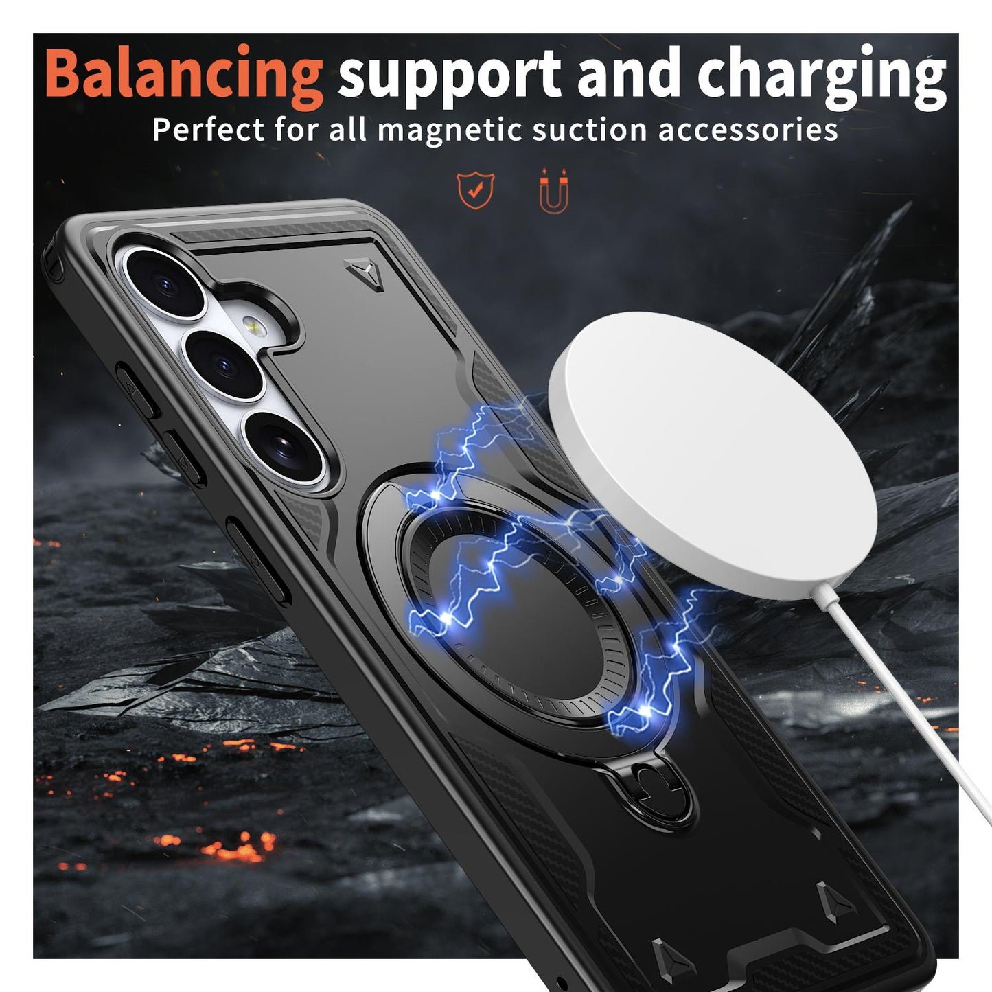 For Galaxy S26+ 5G Kalebol PC Hybrid TPU Armor MagSafe Ring Holder Phone Case(Black)