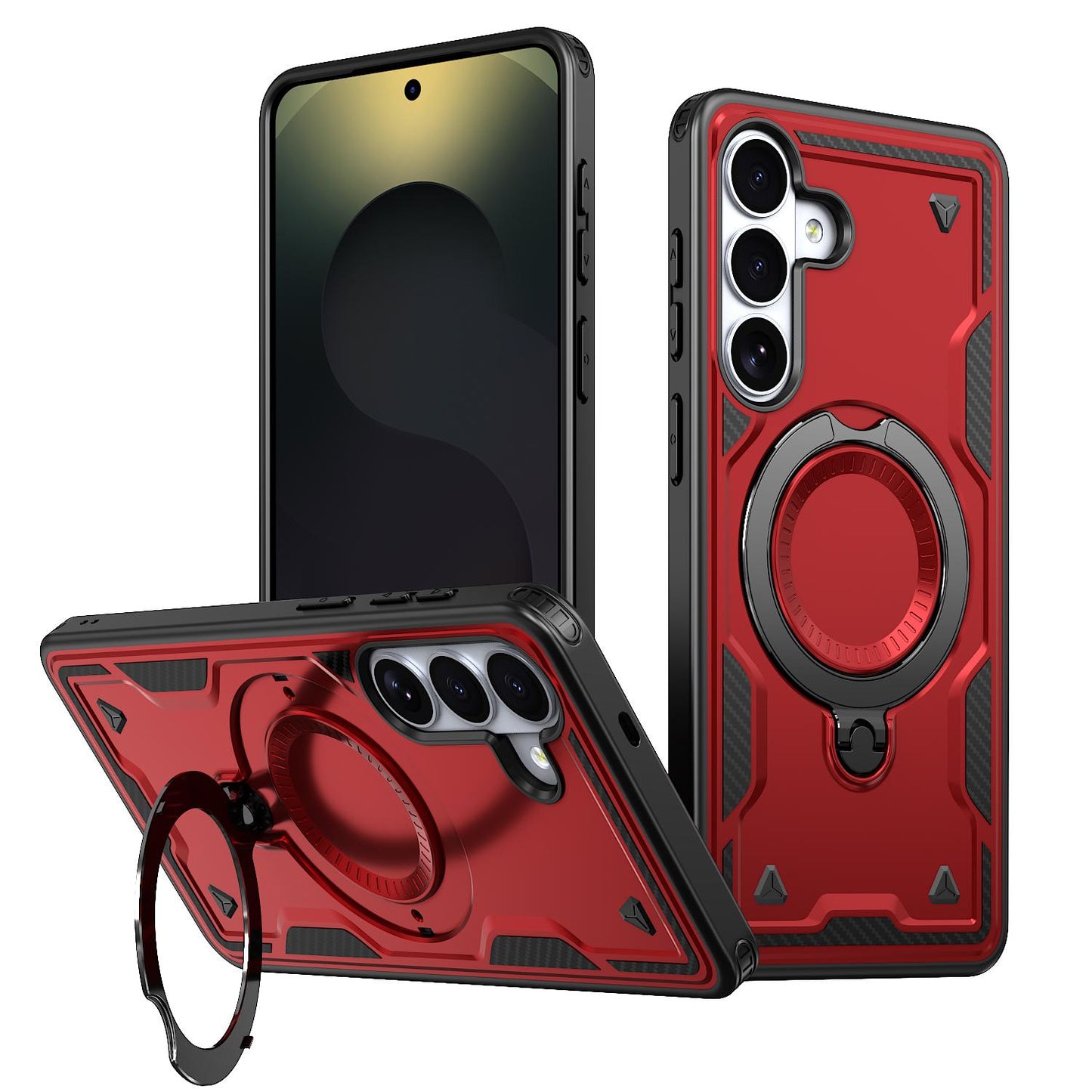 For Galaxy S26+ 5G Kalebol PC Hybrid TPU Armor MagSafe Ring Holder Phone Case(Red)