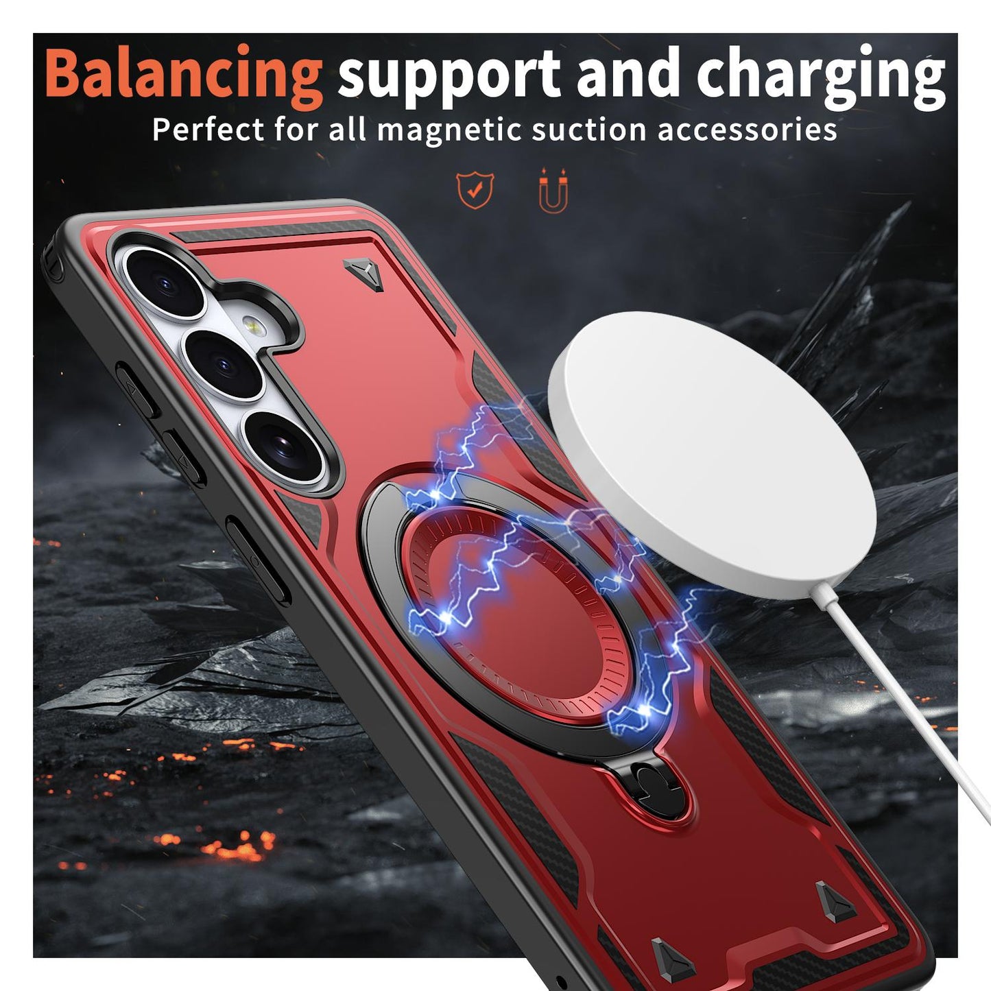 For Galaxy S26+ 5G Kalebol PC Hybrid TPU Armor MagSafe Ring Holder Phone Case(Red)