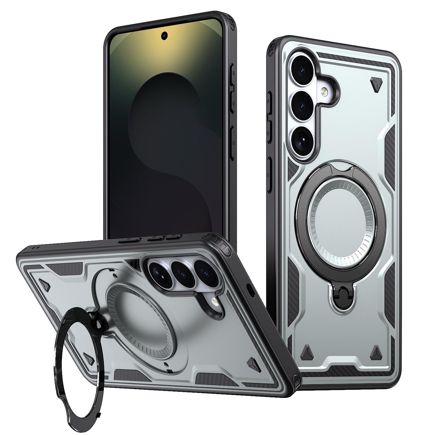 For Galaxy S26+ 5G Kalebol PC Hybrid TPU Armor MagSafe Ring Holder Phone Case(Gray)