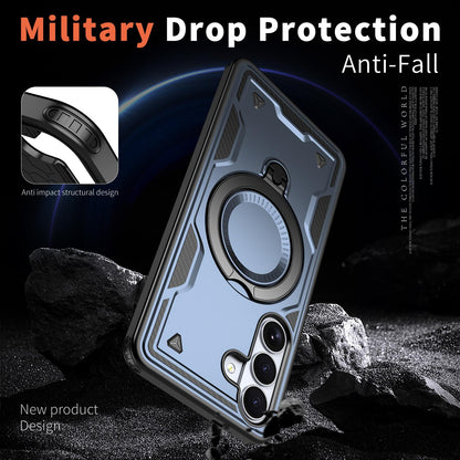 For Galaxy S26+ 5G Kalebol PC Hybrid TPU Armor MagSafe Ring Holder Phone Case(Blue)