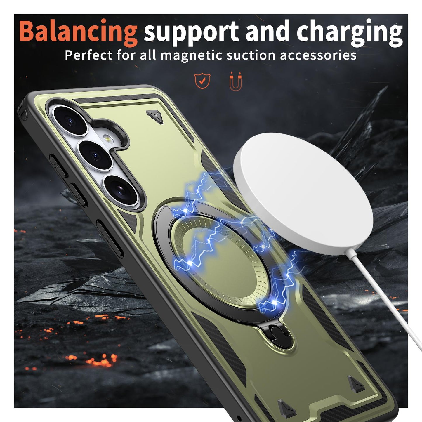 For Galaxy S26+ 5G Kalebol PC Hybrid TPU Armor MagSafe Ring Holder Phone Case(Green)