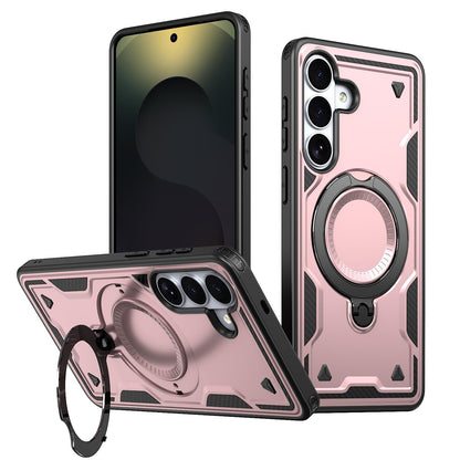 For Galaxy S26+ 5G Kalebol PC Hybrid TPU Armor MagSafe Ring Holder Phone Case(Rose Gold)