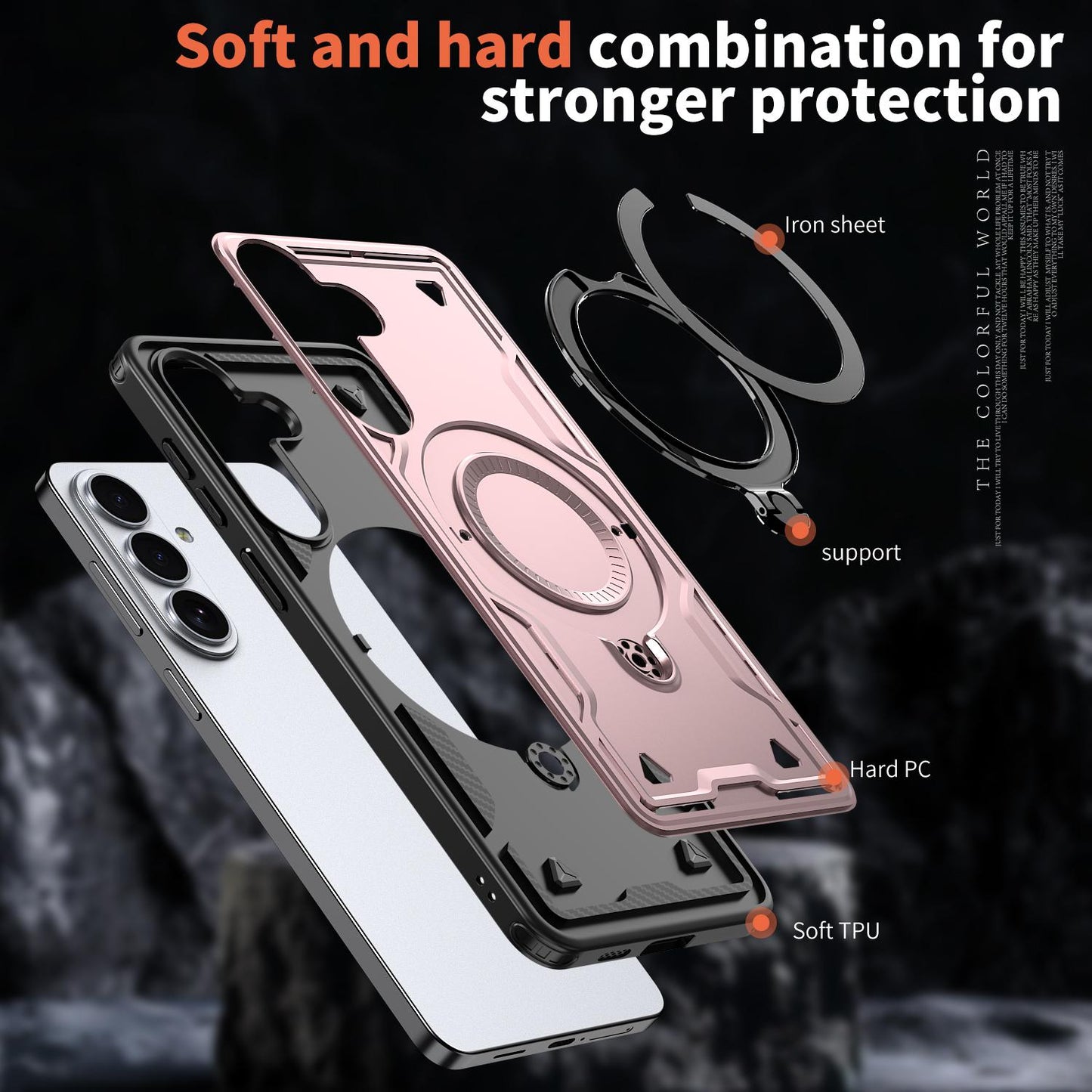 For Galaxy S26+ 5G Kalebol PC Hybrid TPU Armor MagSafe Ring Holder Phone Case(Rose Gold)