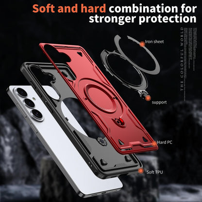 For Galaxy S26 FE 5G Kalebol PC Hybrid TPU Armor MagSafe Ring Holder Phone Case(Red)