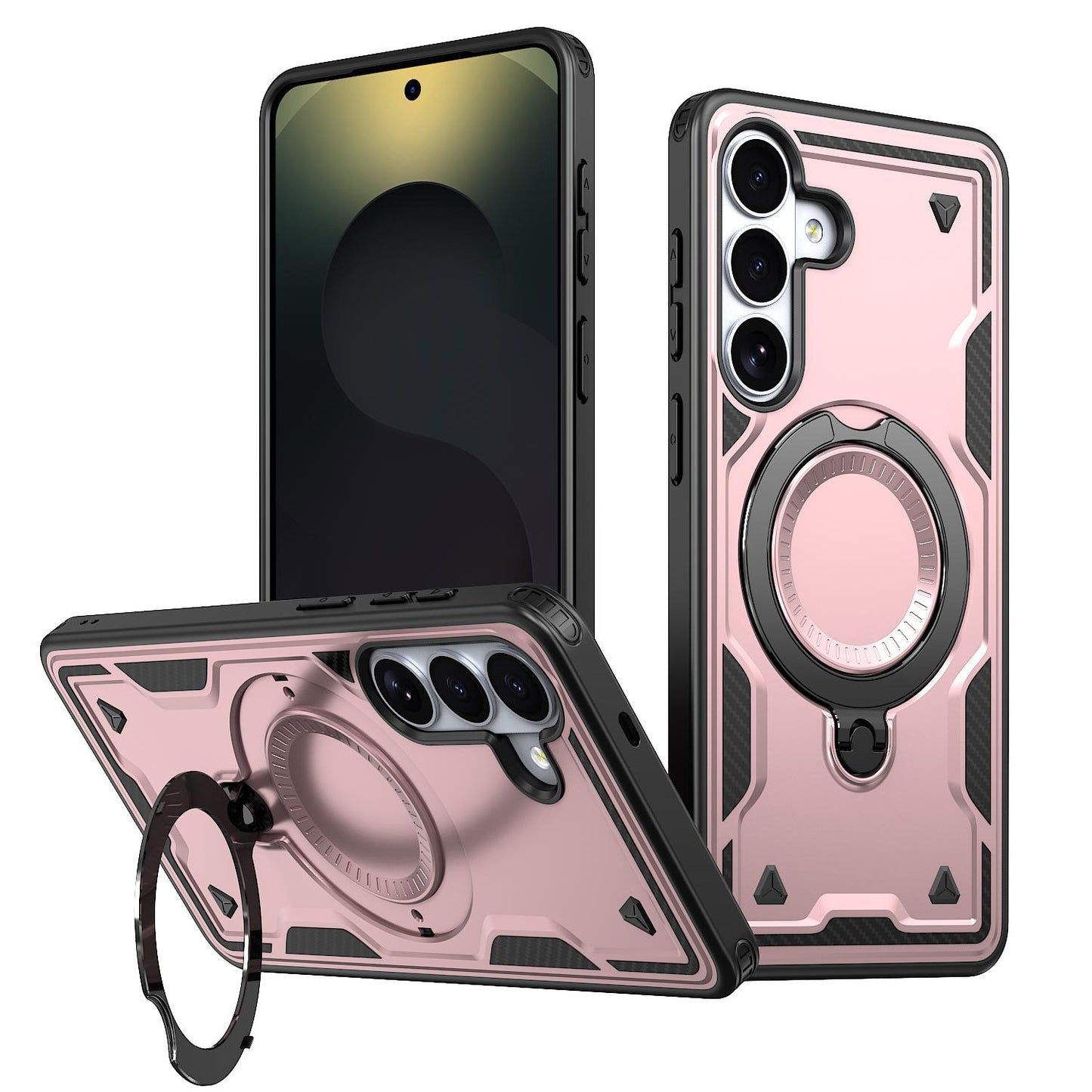 For Galaxy S26 FE 5G Kalebol PC Hybrid TPU Armor MagSafe Ring Holder Phone Case(Rose Gold)