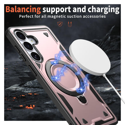 For Galaxy S26 FE 5G Kalebol PC Hybrid TPU Armor MagSafe Ring Holder Phone Case(Rose Gold)
