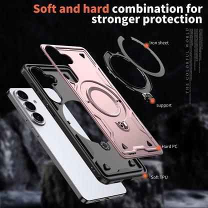 For Galaxy S26 FE 5G Kalebol PC Hybrid TPU Armor MagSafe Ring Holder Phone Case(Rose Gold)