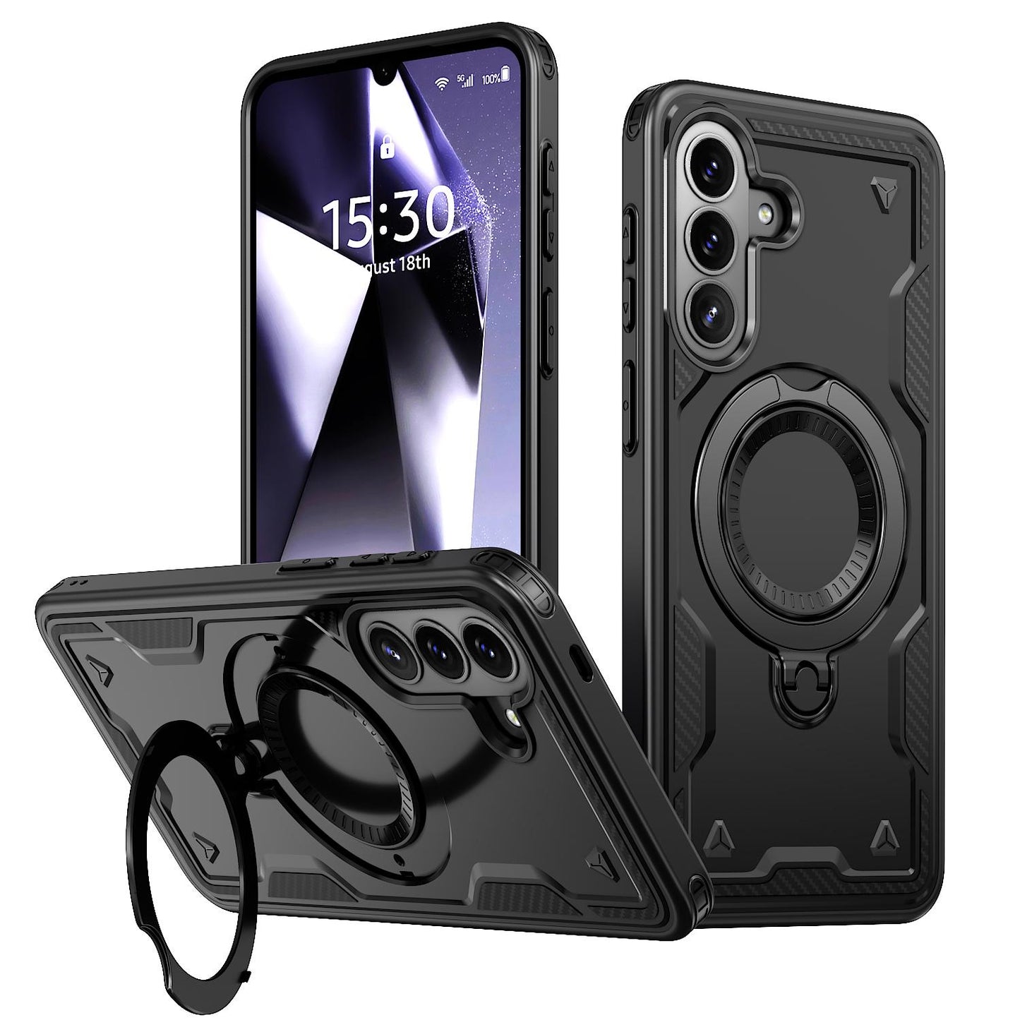 For Galaxy A57 5G Kalebol PC Hybrid TPU Armor MagSafe Ring Holder Phone Case(Black)