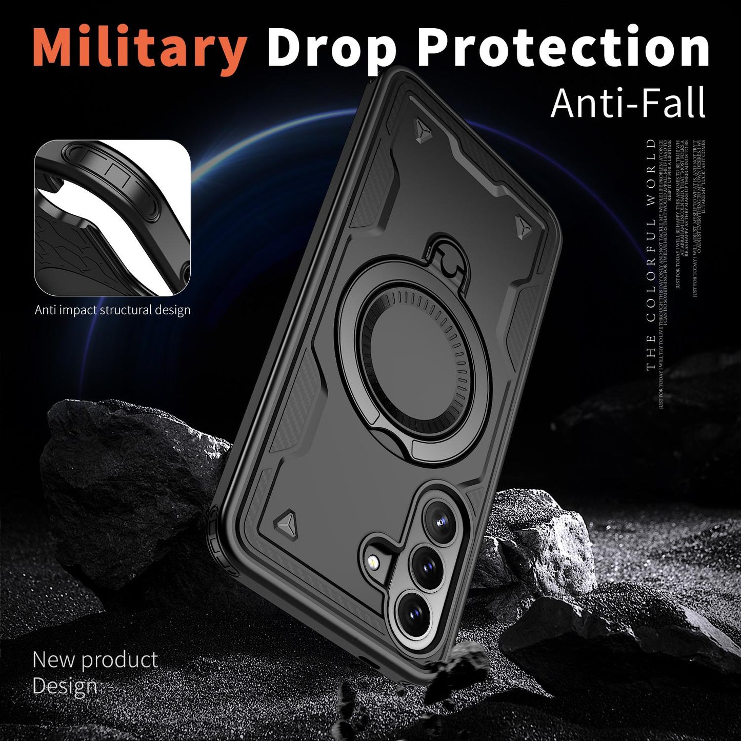 For Galaxy A57 5G Kalebol PC Hybrid TPU Armor MagSafe Ring Holder Phone Case(Black)