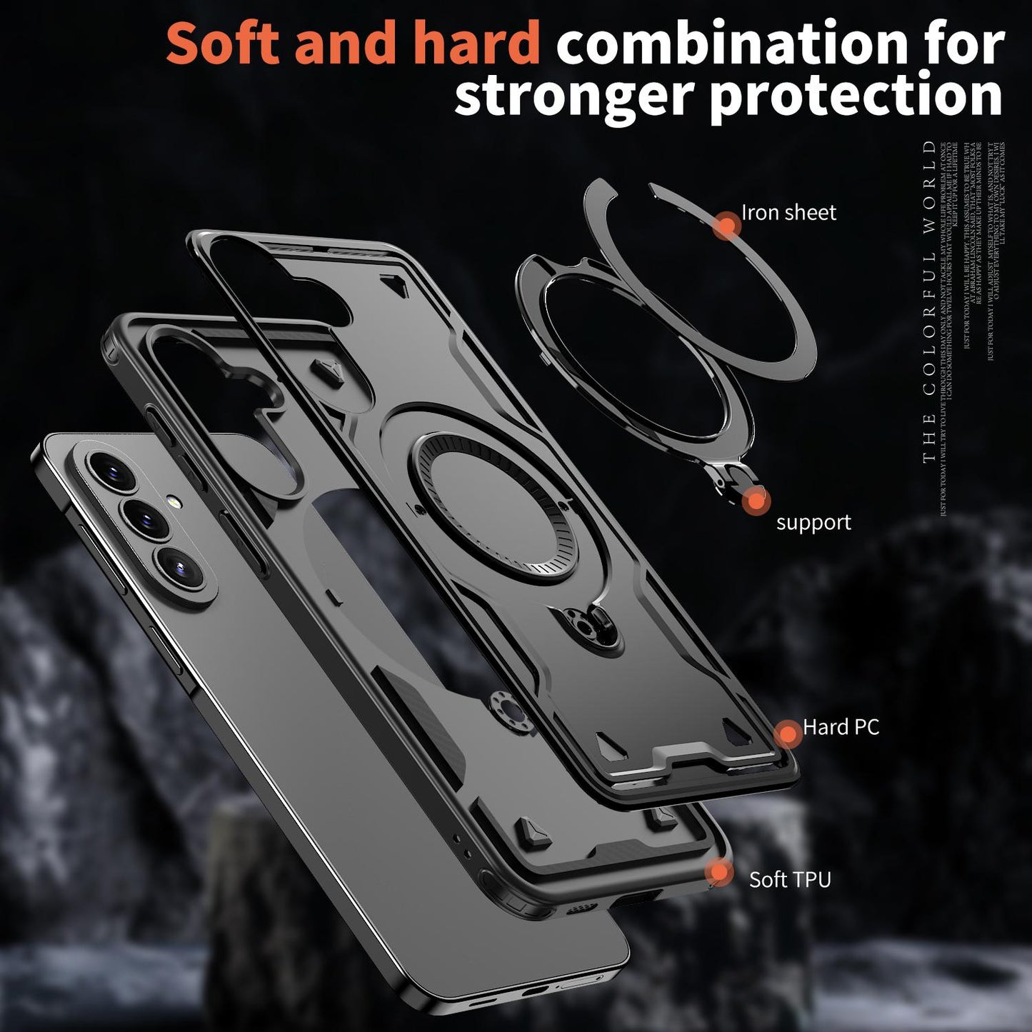 For Galaxy A57 5G Kalebol PC Hybrid TPU Armor MagSafe Ring Holder Phone Case(Black)