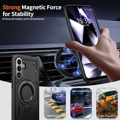 For Galaxy A57 5G Kalebol PC Hybrid TPU Armor MagSafe Ring Holder Phone Case(Black)