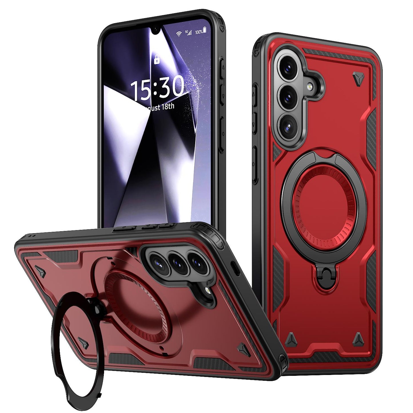 For Galaxy A57 5G Kalebol PC Hybrid TPU Armor MagSafe Ring Holder Phone Case(Red)