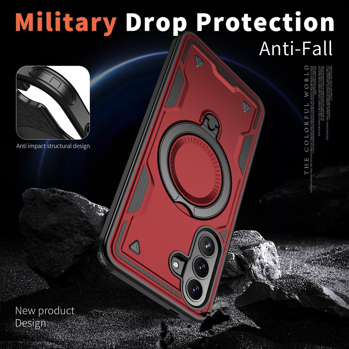 For Galaxy A57 5G Kalebol PC Hybrid TPU Armor MagSafe Ring Holder Phone Case(Red)