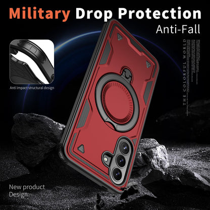 For Galaxy A57 5G Kalebol PC Hybrid TPU Armor MagSafe Ring Holder Phone Case(Red)