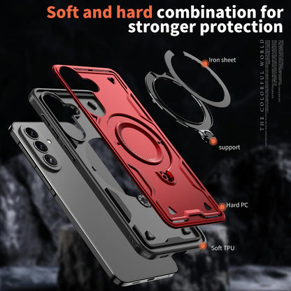 For Galaxy A57 5G Kalebol PC Hybrid TPU Armor MagSafe Ring Holder Phone Case(Red)