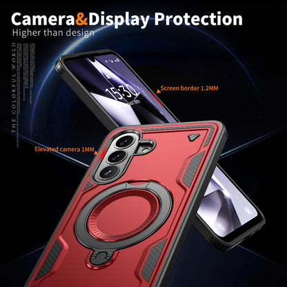 For Galaxy A57 5G Kalebol PC Hybrid TPU Armor MagSafe Ring Holder Phone Case(Red)
