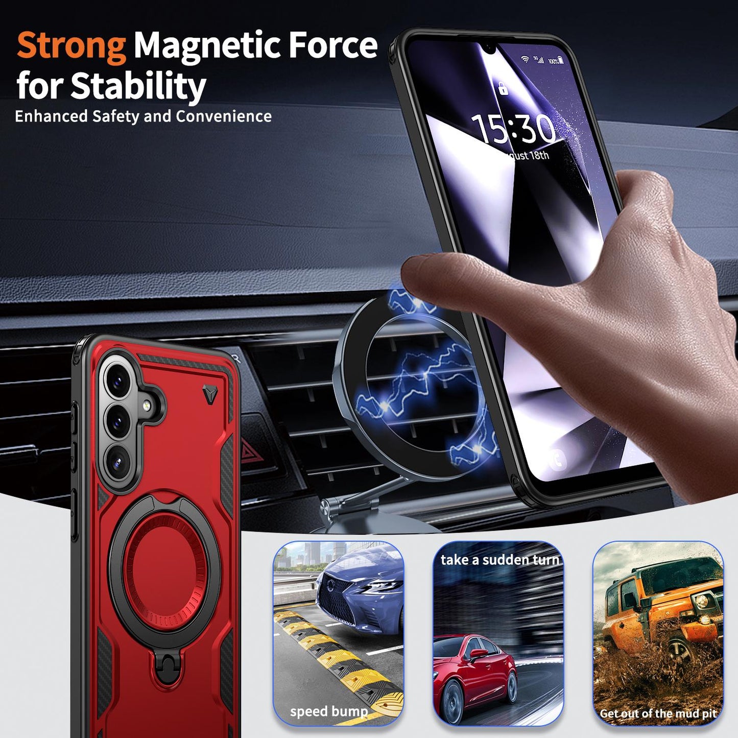 For Galaxy A57 5G Kalebol PC Hybrid TPU Armor MagSafe Ring Holder Phone Case(Red)
