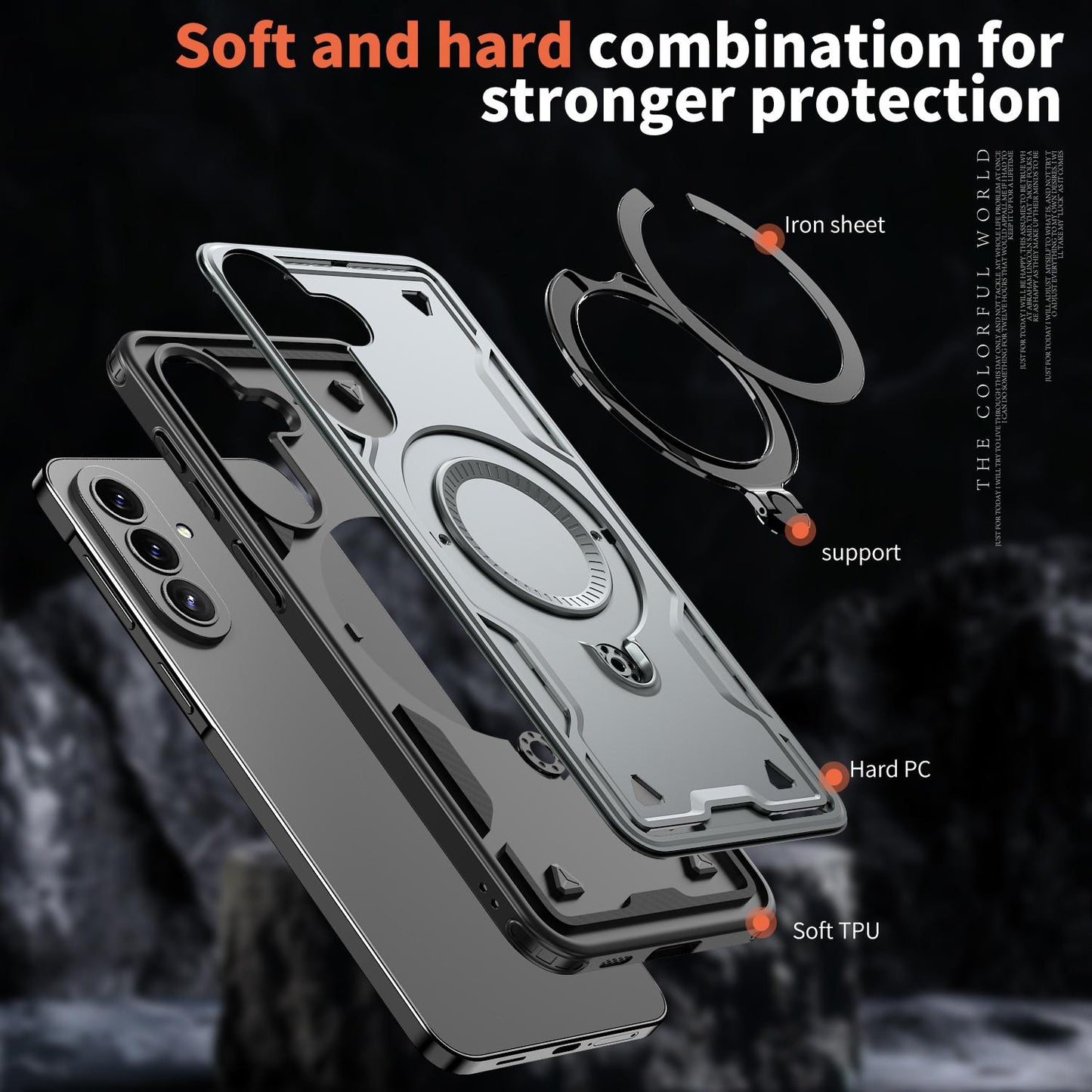 For Galaxy A57 5G Kalebol PC Hybrid TPU Armor MagSafe Ring Holder Phone Case(Gray)