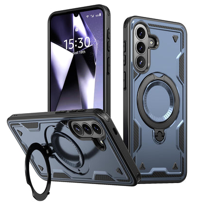 For Galaxy A57 5G Kalebol PC Hybrid TPU Armor MagSafe Ring Holder Phone Case(Blue)