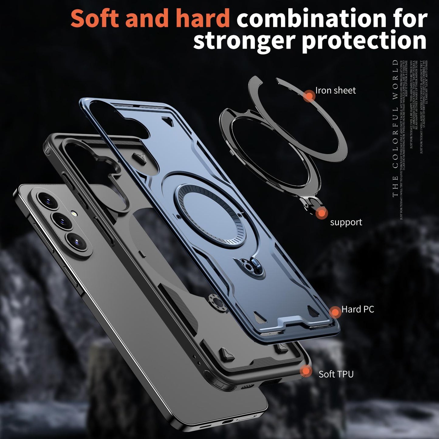 For Galaxy A57 5G Kalebol PC Hybrid TPU Armor MagSafe Ring Holder Phone Case(Blue)