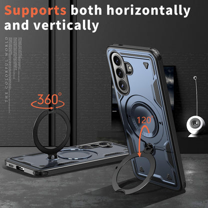 For Galaxy A57 5G Kalebol PC Hybrid TPU Armor MagSafe Ring Holder Phone Case(Blue)