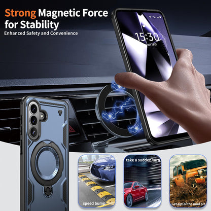 For Galaxy A57 5G Kalebol PC Hybrid TPU Armor MagSafe Ring Holder Phone Case(Blue)