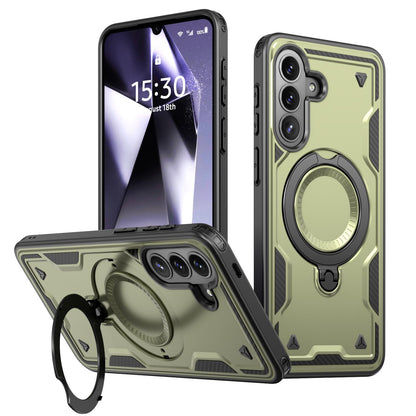 For Galaxy A57 5G Kalebol PC Hybrid TPU Armor MagSafe Ring Holder Phone Case(Green)