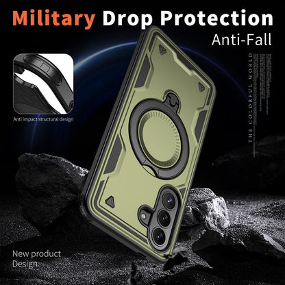 For Galaxy A57 5G Kalebol PC Hybrid TPU Armor MagSafe Ring Holder Phone Case(Green)