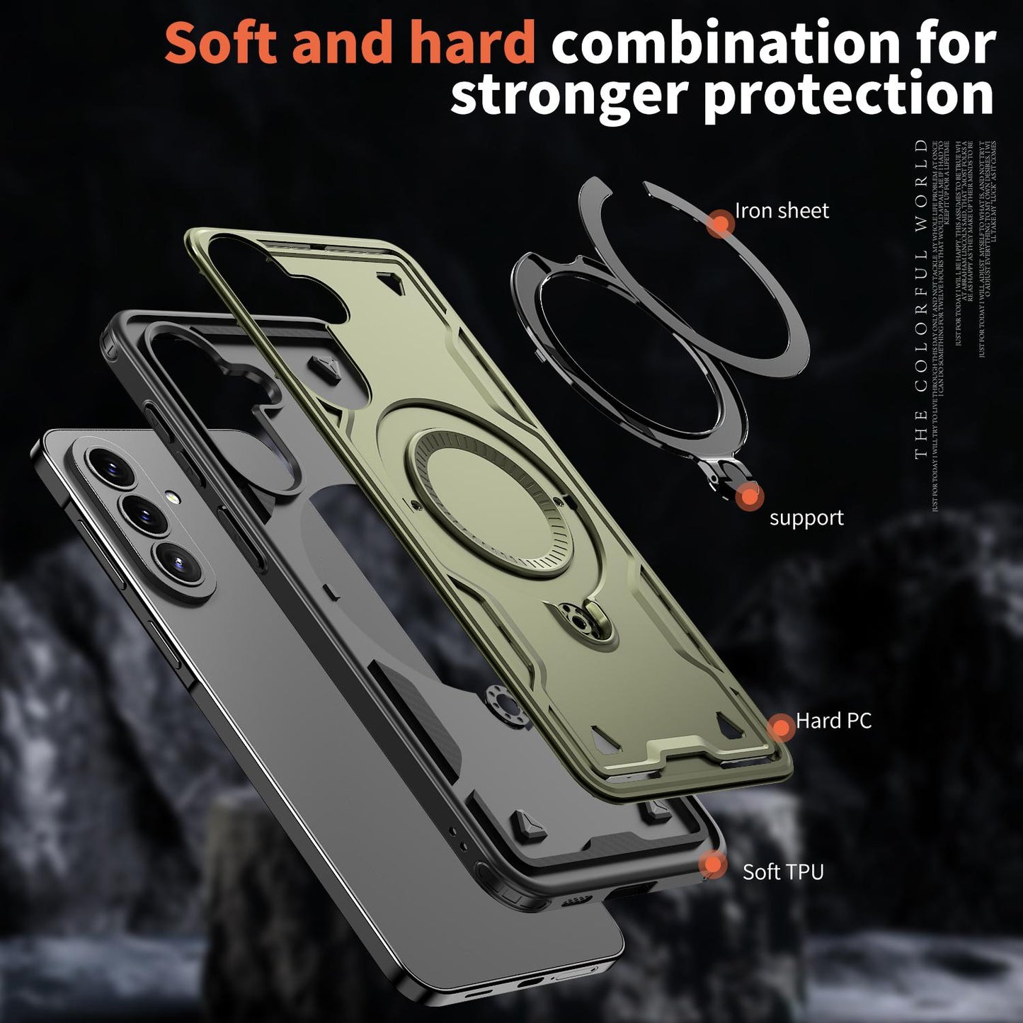For Galaxy A57 5G Kalebol PC Hybrid TPU Armor MagSafe Ring Holder Phone Case(Green)