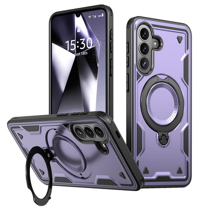 For Galaxy A57 5G Kalebol PC Hybrid TPU Armor MagSafe Ring Holder Phone Case(Purple)