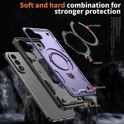 For Galaxy A57 5G Kalebol PC Hybrid TPU Armor MagSafe Ring Holder Phone Case(Purple)