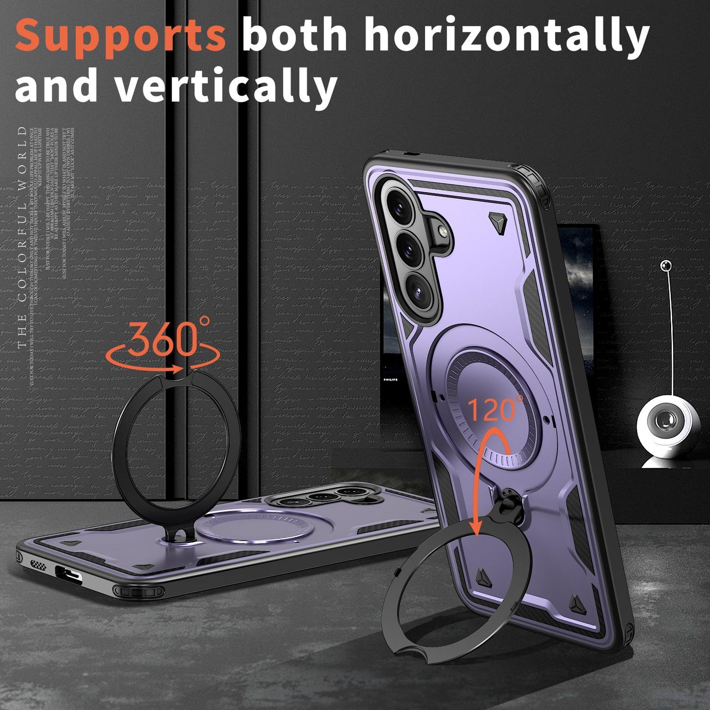 For Galaxy A57 5G Kalebol PC Hybrid TPU Armor MagSafe Ring Holder Phone Case(Purple)