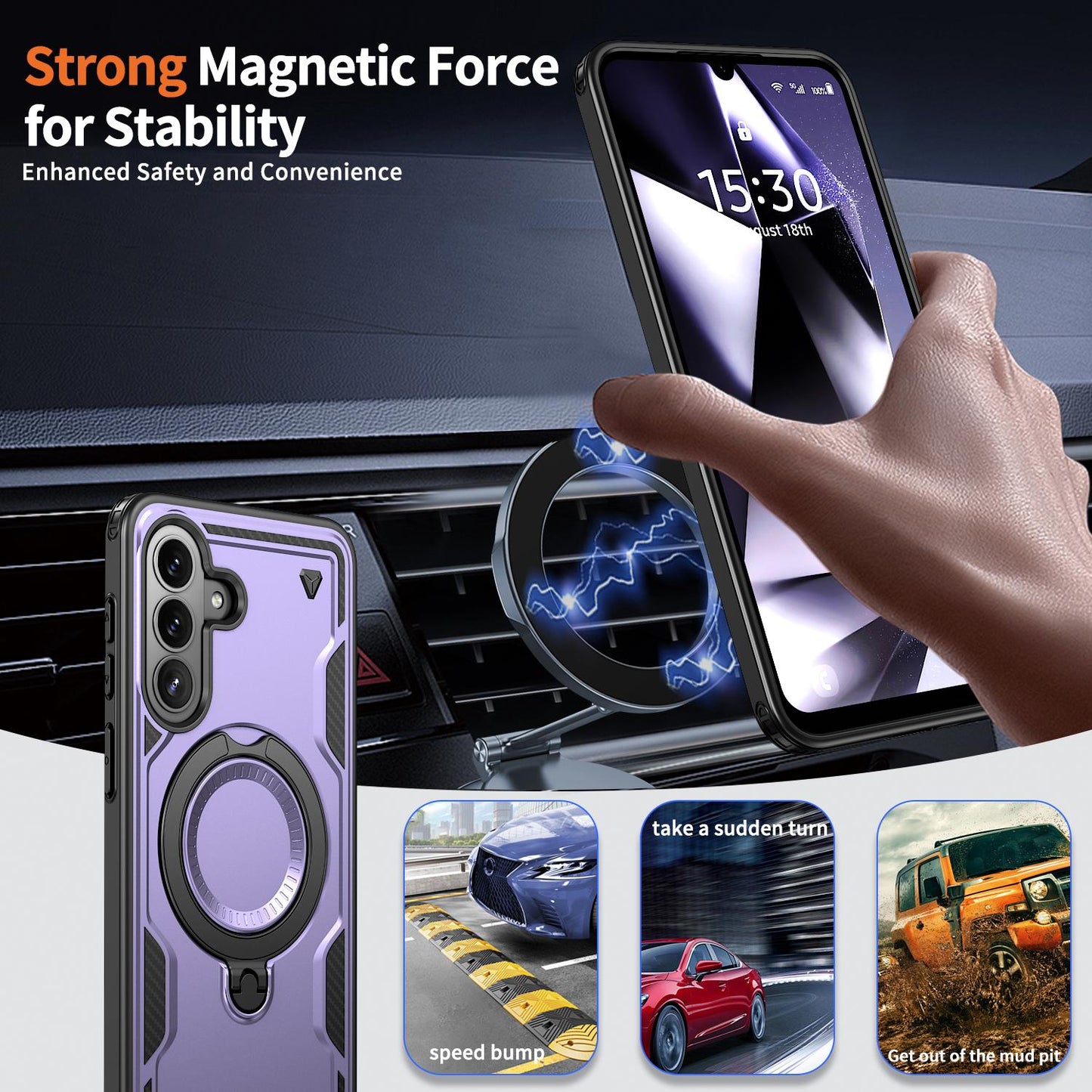 For Galaxy A57 5G Kalebol PC Hybrid TPU Armor MagSafe Ring Holder Phone Case(Purple)