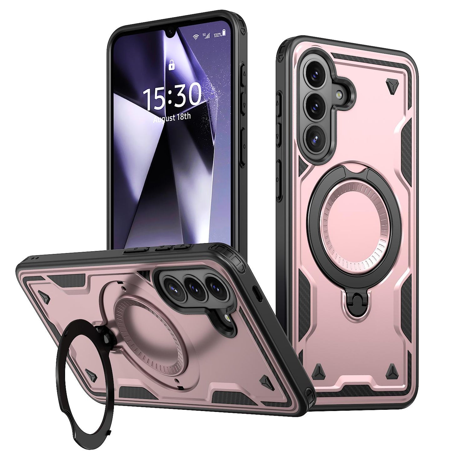 For Galaxy A57 5G Kalebol PC Hybrid TPU Armor MagSafe Ring Holder Phone Case(Rose Gold)