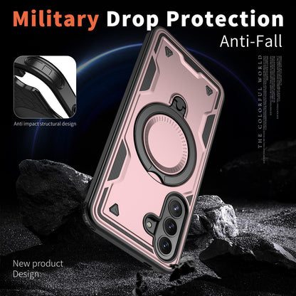 For Galaxy A57 5G Kalebol PC Hybrid TPU Armor MagSafe Ring Holder Phone Case(Rose Gold)
