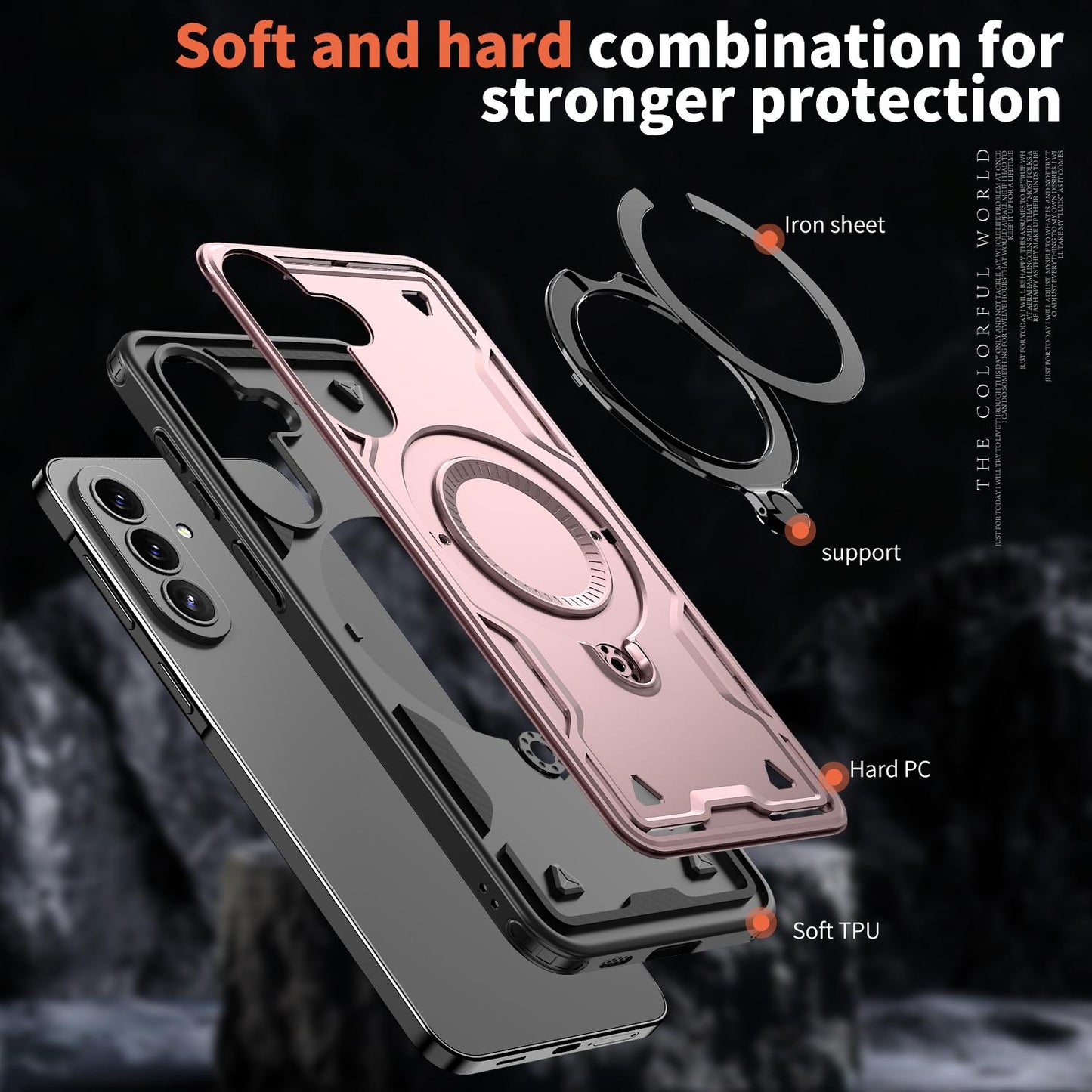 For Galaxy A57 5G Kalebol PC Hybrid TPU Armor MagSafe Ring Holder Phone Case(Rose Gold)