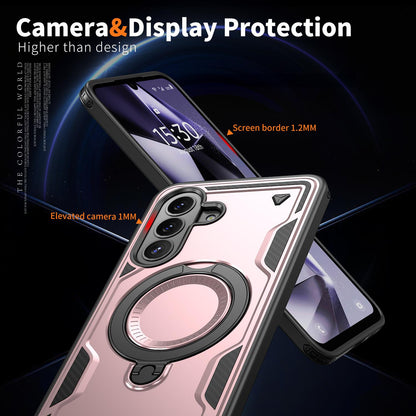 For Galaxy A57 5G Kalebol PC Hybrid TPU Armor MagSafe Ring Holder Phone Case(Rose Gold)