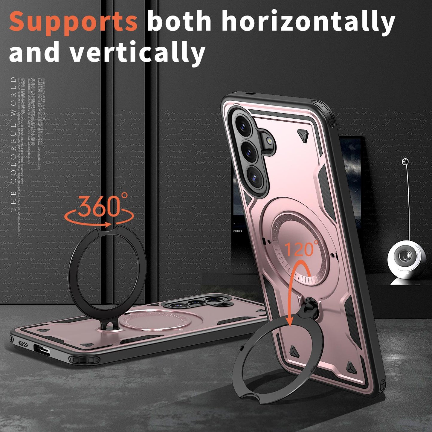For Galaxy A57 5G Kalebol PC Hybrid TPU Armor MagSafe Ring Holder Phone Case(Rose Gold)