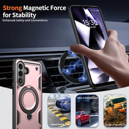 For Galaxy A57 5G Kalebol PC Hybrid TPU Armor MagSafe Ring Holder Phone Case(Rose Gold)