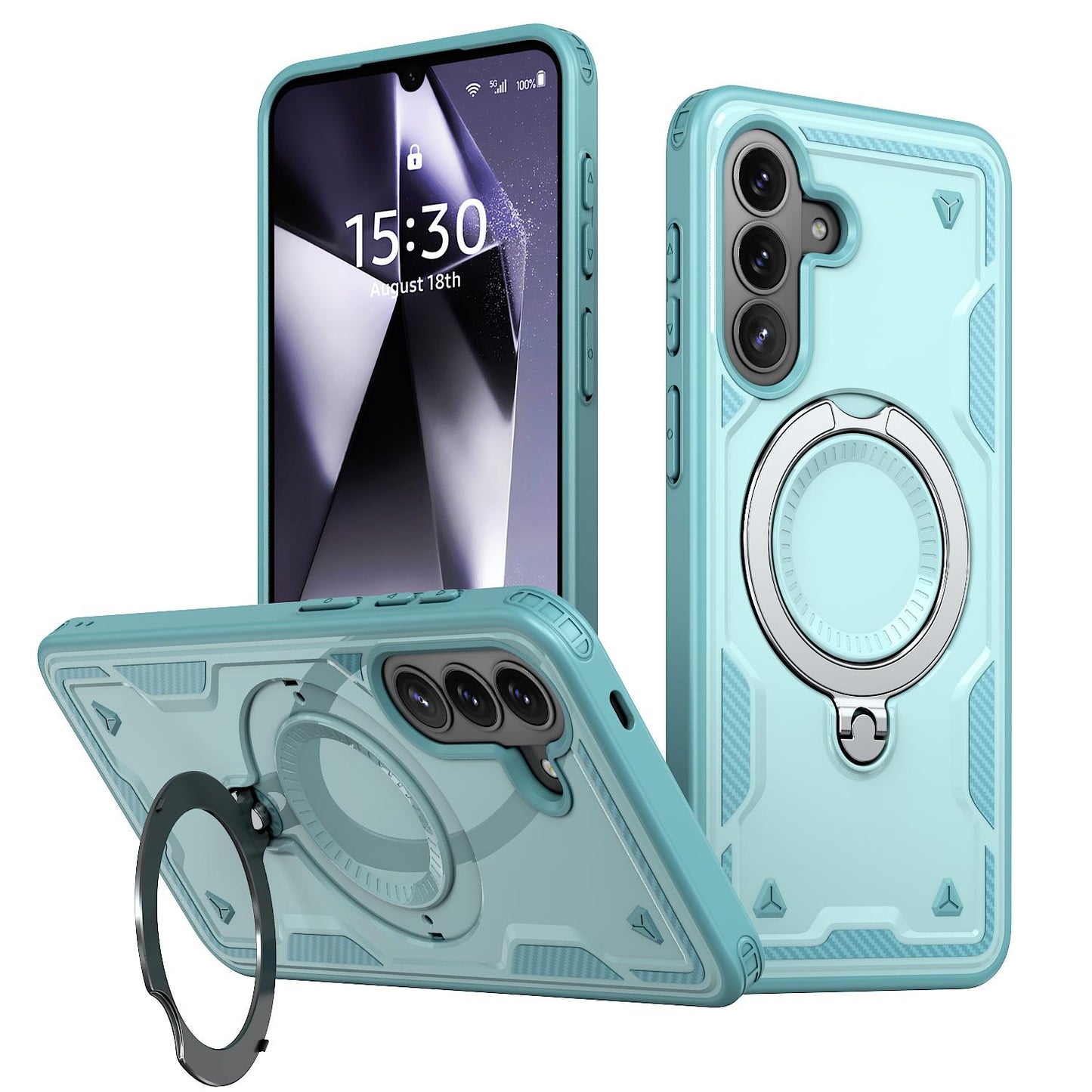 For Galaxy A57 5G Kalebol PC Hybrid TPU Armor MagSafe Ring Holder Phone Case(Light Blue)