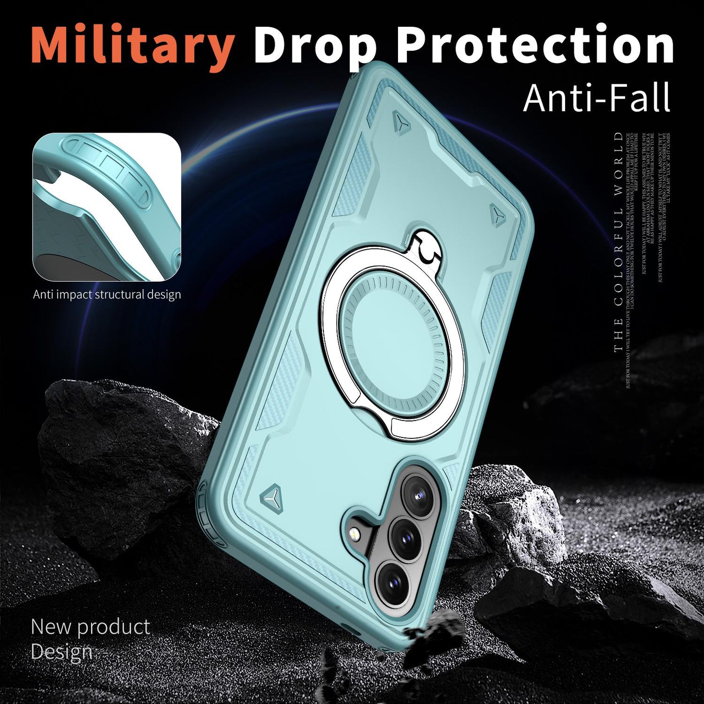 For Galaxy A57 5G Kalebol PC Hybrid TPU Armor MagSafe Ring Holder Phone Case(Light Blue)