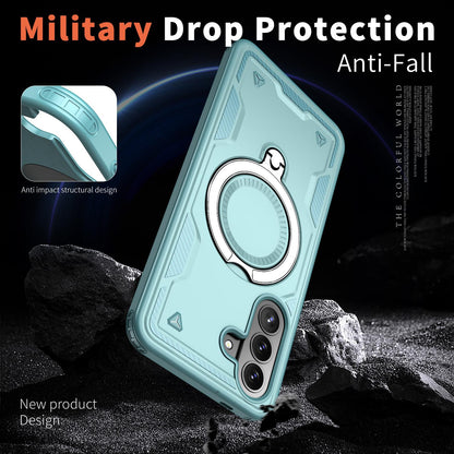 For Galaxy A57 5G Kalebol PC Hybrid TPU Armor MagSafe Ring Holder Phone Case(Light Blue)