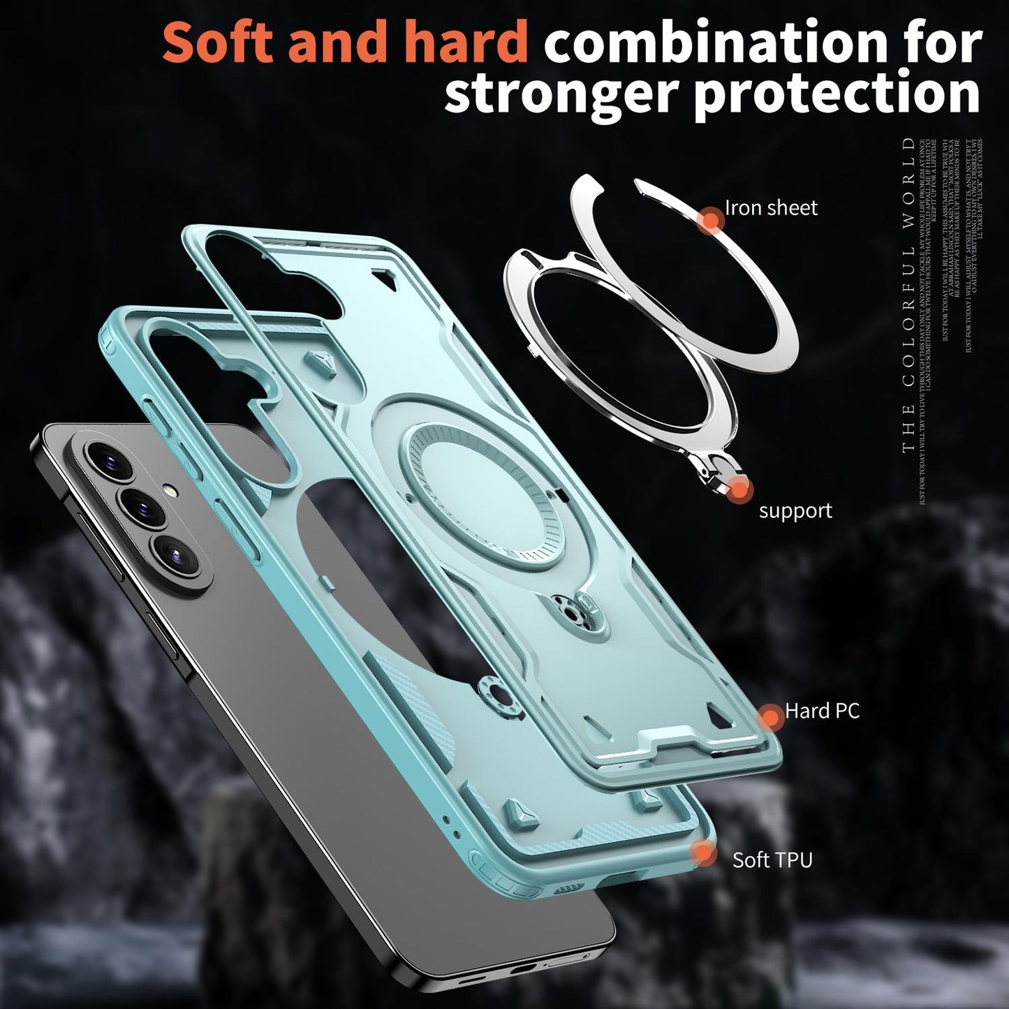 For Galaxy A57 5G Kalebol PC Hybrid TPU Armor MagSafe Ring Holder Phone Case(Light Blue)