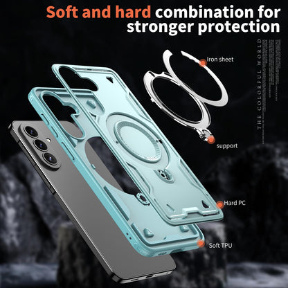 For Galaxy A57 5G Kalebol PC Hybrid TPU Armor MagSafe Ring Holder Phone Case(Light Blue)
