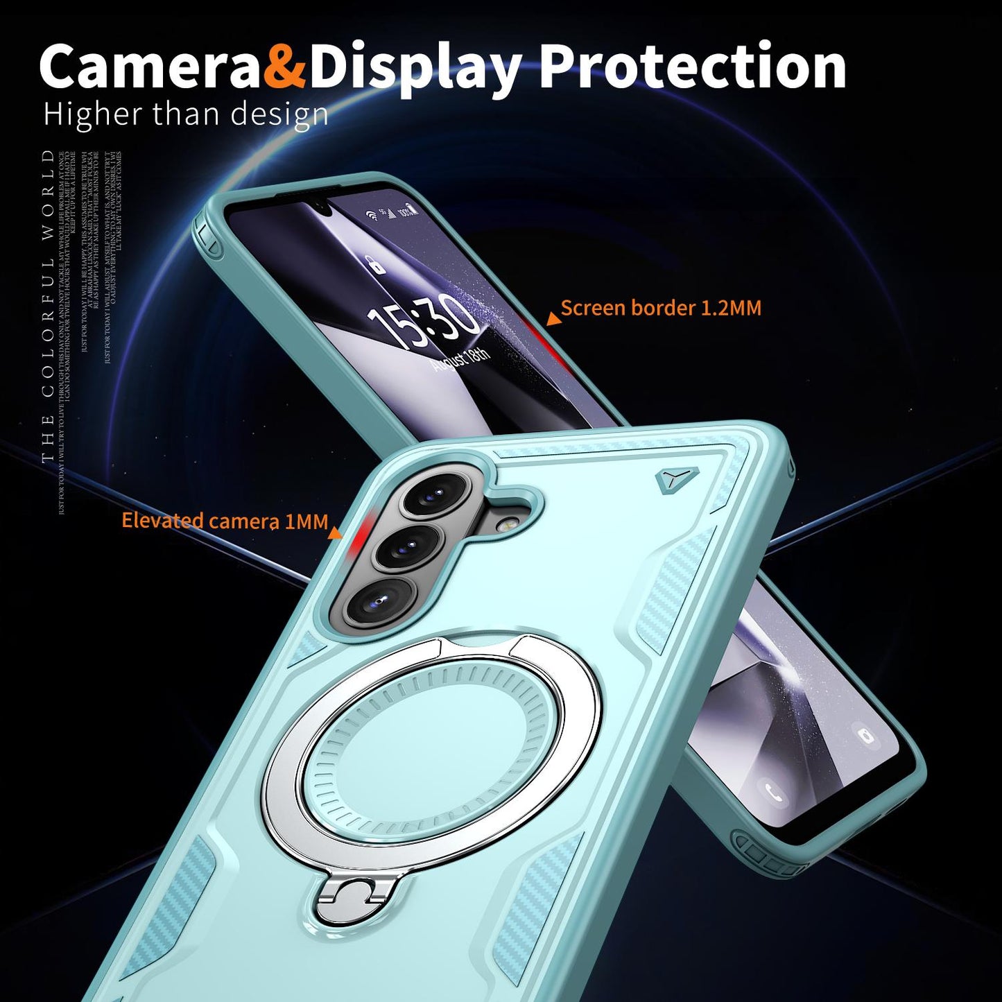 For Galaxy A57 5G Kalebol PC Hybrid TPU Armor MagSafe Ring Holder Phone Case(Light Blue)