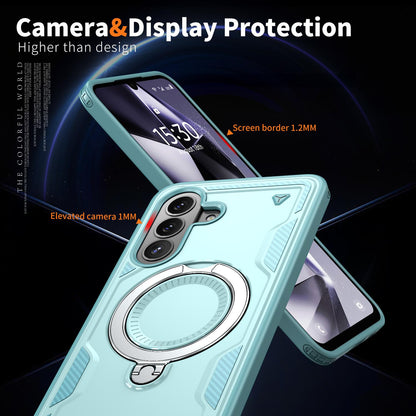 For Galaxy A57 5G Kalebol PC Hybrid TPU Armor MagSafe Ring Holder Phone Case(Light Blue)