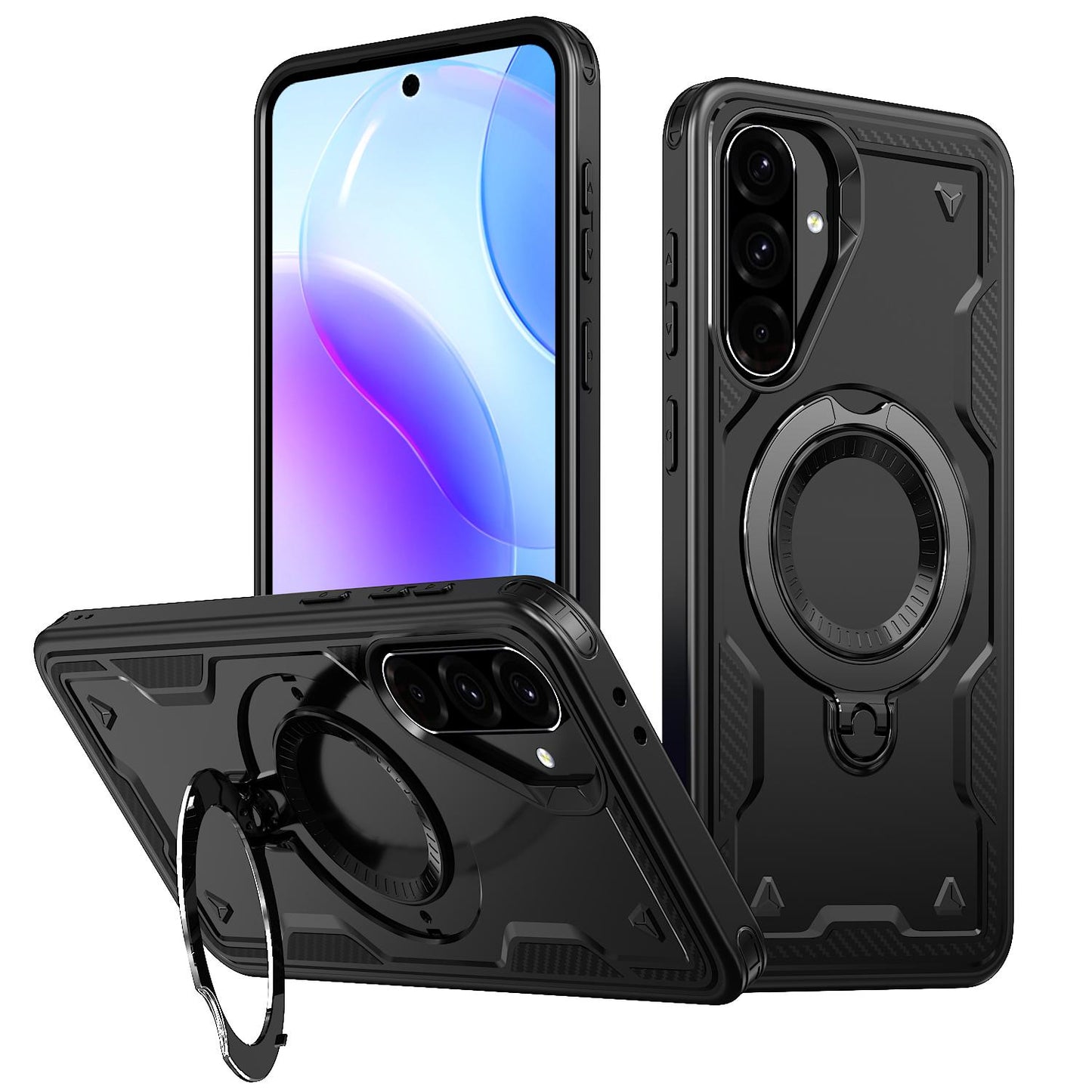For Galaxy A37 5G Kalebol PC Hybrid TPU Armor MagSafe Ring Holder Phone Case(Black)